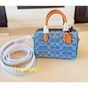 Coach Mini Rowan Crossbody Bag In Signature Denim CDQ36 denim/Gold/Indigo